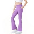 thumbnail image 2 of Cethrio Girls Cotton Leggings, Stretchy Dancing Casual Elastic Waist Flare Pants with Pockets Purple Size 13-14 T, 2 of 6