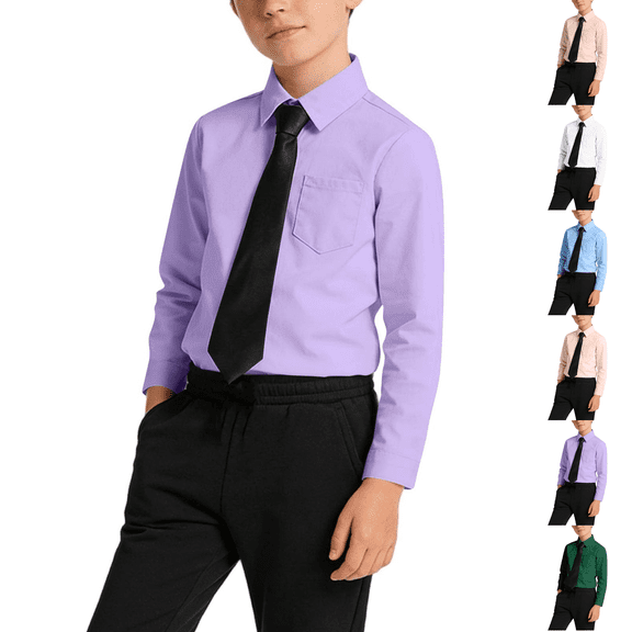 Long Sleeve Boys Dress Shirts, Boys Button Up Shirt Wrinkle-Free for Formal & Casual (Not Tie) Purple 130