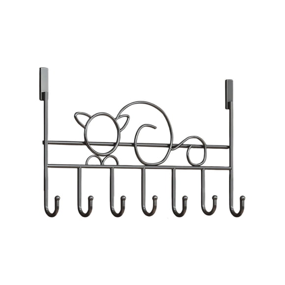 Crochet de Porte en Forme de Chat Organisateur Sans Perçage Support Mural Solution de Rangement pour Vêtements Accessoire Décoratif Noir C-230 Noir