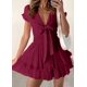thumbnail image 3 of Vestido PRETTYGARDEN 2025 Mini V Cuello Manga Corta Rojo Vino M, 3 of 6