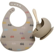 Colorful Silicone Spoon With Wooden Handle Hot Selling Baby sucker Bowl Waterproof Adjustable Baby Bibs Print Saliva Towel. 003-taupe