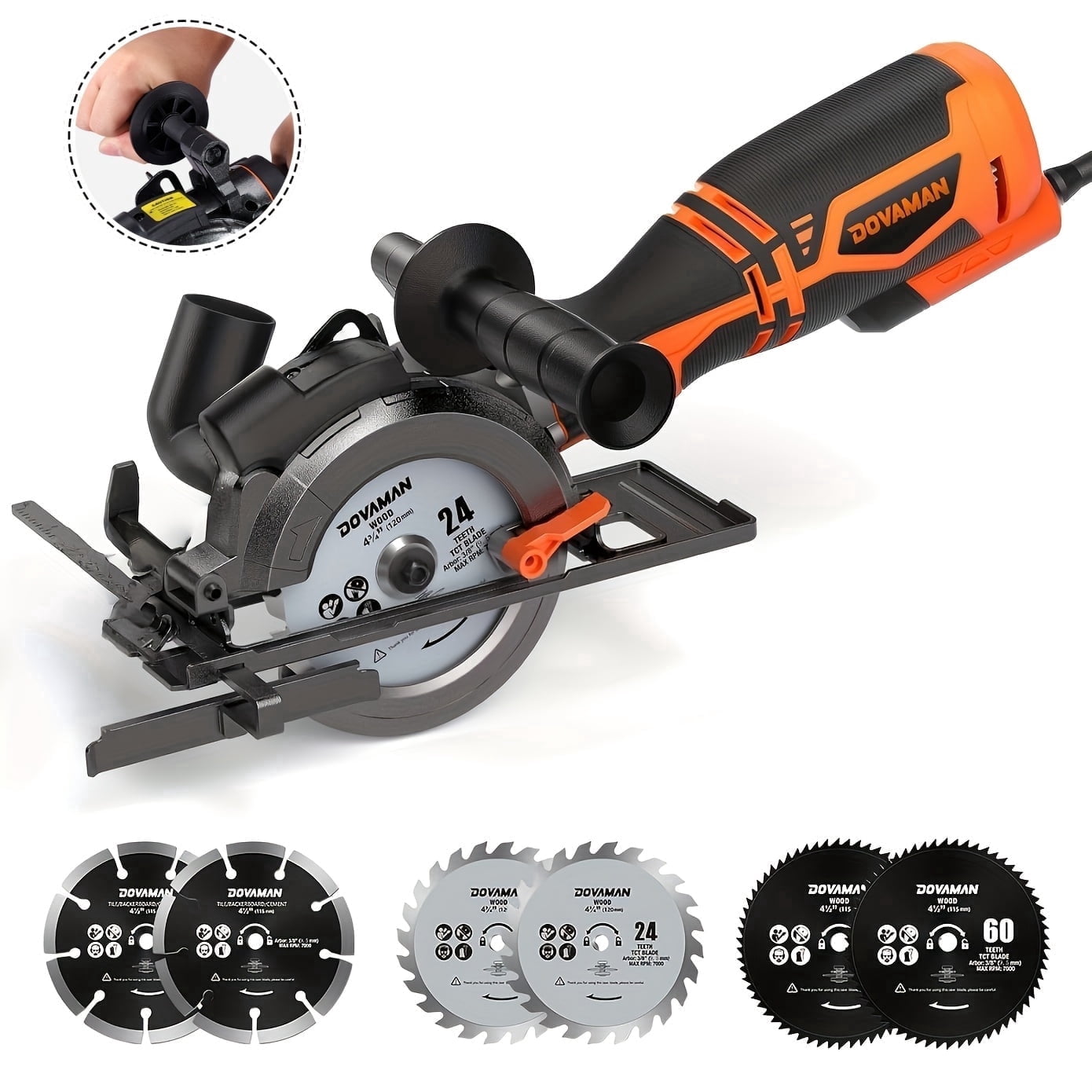 Corded Circular Saw, 5.8Amp 4-1/2" Portable Handheld Circular Saw, 6 Saw Blades (4½", 4¾"), Multi-Material Cuts, Auxiliary Handle, Adjustable Cutting Depth 1-11/16" , 1-3/8" , Saw for Wood