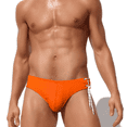 thumbnail image 5 of Bañador de cintura baja con triángulos y encaje unilateral para hombre, pantalones cortos sexys de nailon para aguas termales, bañador de moda, 5 of 5