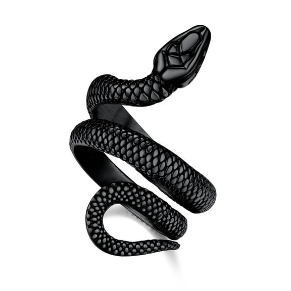 Bestyle Punk Stainless Steel Snake Rings for Men, Black Serpent Finger Wrap Ring Jewelry for Costumes Everyday Wear (Size 9)