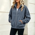 thumbnail image 5 of IUYRTFE Women's Zip Up Fleece Jacket Long Sleeve Casual Relaxed Fit Collarless Coat with Pockets for Fall and Winter, 5 of 6