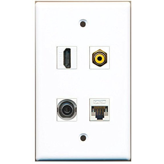 RiteAV - 1 Port HDMI 1 Port RCA Yellow 1 Port 3.5mm 1 Port Cat5e Ethernet White Wall Plate
