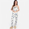 thumbnail image 4 of Lounge Women's Floral Print 3-Piece Pajama Set with Long Cardigan and Elastic Waist Pants - X Large, Light Beige, 4 of 7