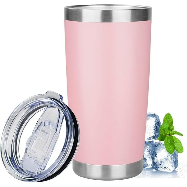 Vaso de 20 Oz con Tapa, Vasos Aislados de Acero Inoxidable, Vaso de Café de Viaje, Vaso de Agua Aislado Al Vacío de Doble Pared a Granel para Mujer, Hombres, Ella, Él, Oficina en Casa (Rosa)