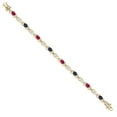 thumbnail image 3 of Gem Stone King 18K Yellow Gold Plated Silver Red Ruby and Blue Sapphire and Lab Grown Diamond Bracelet for Women | 4.63 Cttw | Gemstone July Birthstone | Oval 6X4MM | Length 7.25 inches, 3 of 6