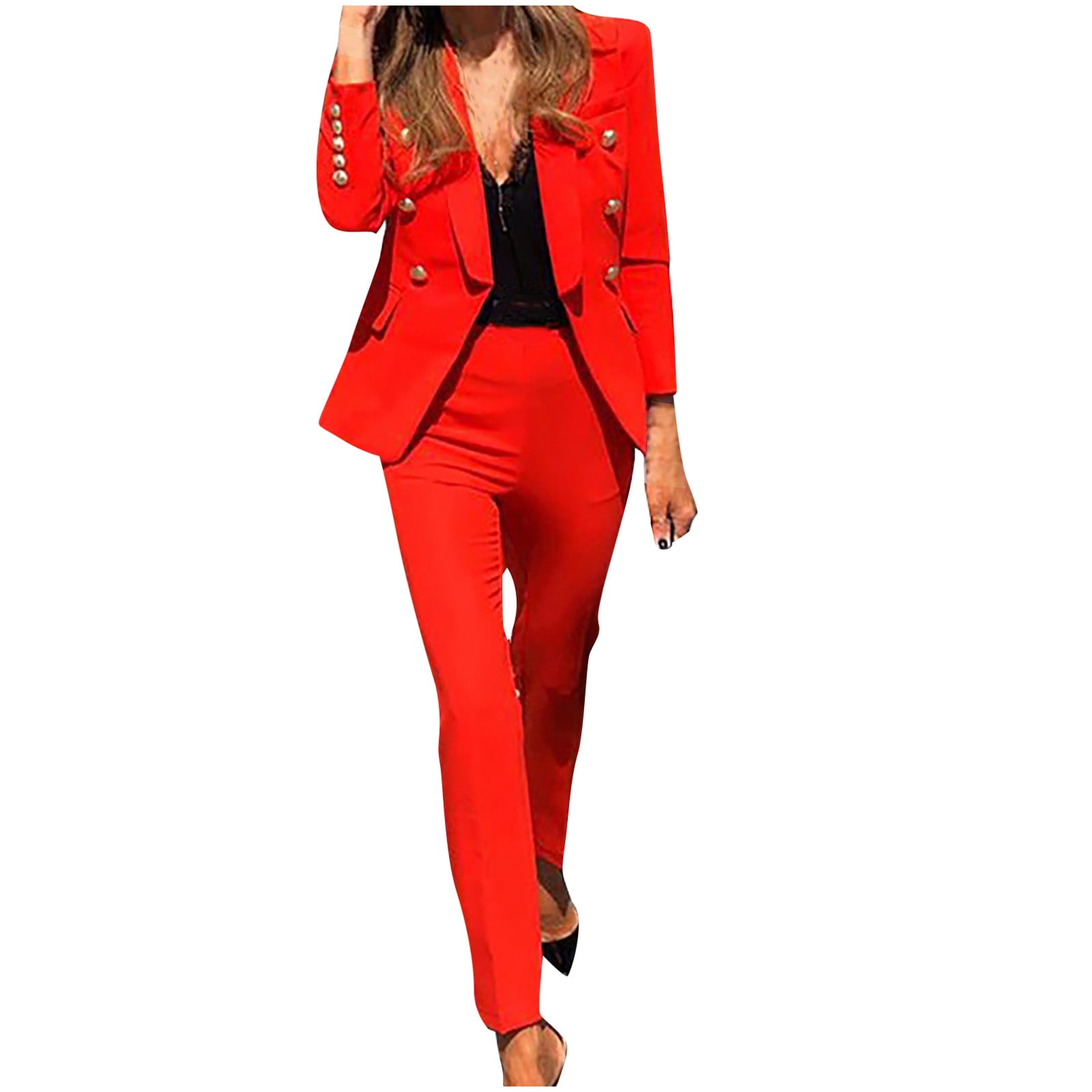 Womens Business Work Suit Set Long Sleeve Open Front Blazer with Slim Fit Suit Pants Basic Office Formal Suit Sets