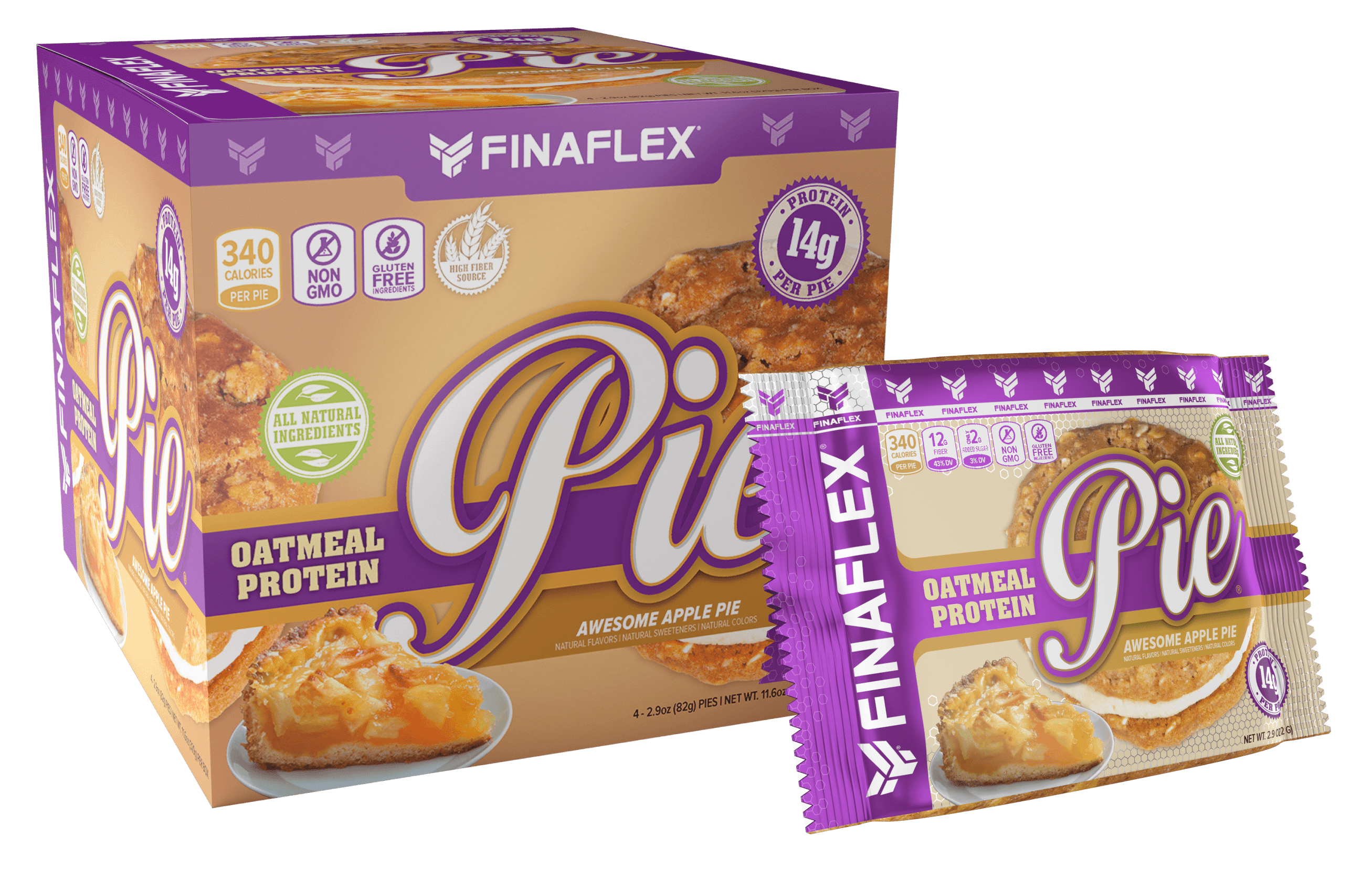 Finaflex Oatmeal Protein Pie , Apple pie , 2.9 oz, 4 Count Box