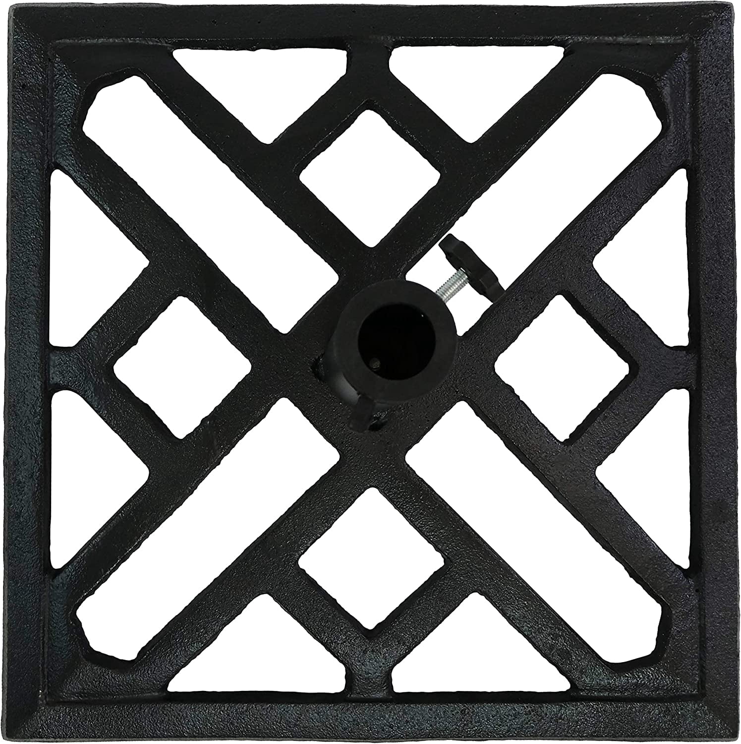 MONGJI 17lb Cast Iron Patio Umbrella Base - Heavy-Duty Square Metal Outdoor Market Umbrella Stand for Outside - 17-Inch - Black - Modern Geometric
