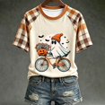 thumbnail image 4 of QINGFSAP Women's Halloween Graphic T-Shirt Casual Raglan Short Sleeve Top Loose Fit Crewneck Tee Blouse, 4 of 5