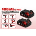 thumbnail image 2 of 2 Pack 18V 4.0Ah 48-11-1830 18V Compact Lithium Battery Replacement for Milwaukee 18V M18 Battery 4.0Ah 3.0Ah 2.5Ah 2.0Ah 48-11-1820 48-11-1815 48-11-1811, 2 of 7