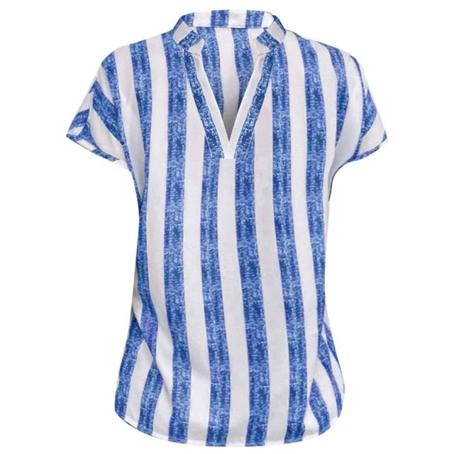 adviicd Hauts Mignons pour Femmes Blouse Plissée Basique à Col Rond Décontractée avec Trou de Serrure Bleu,L