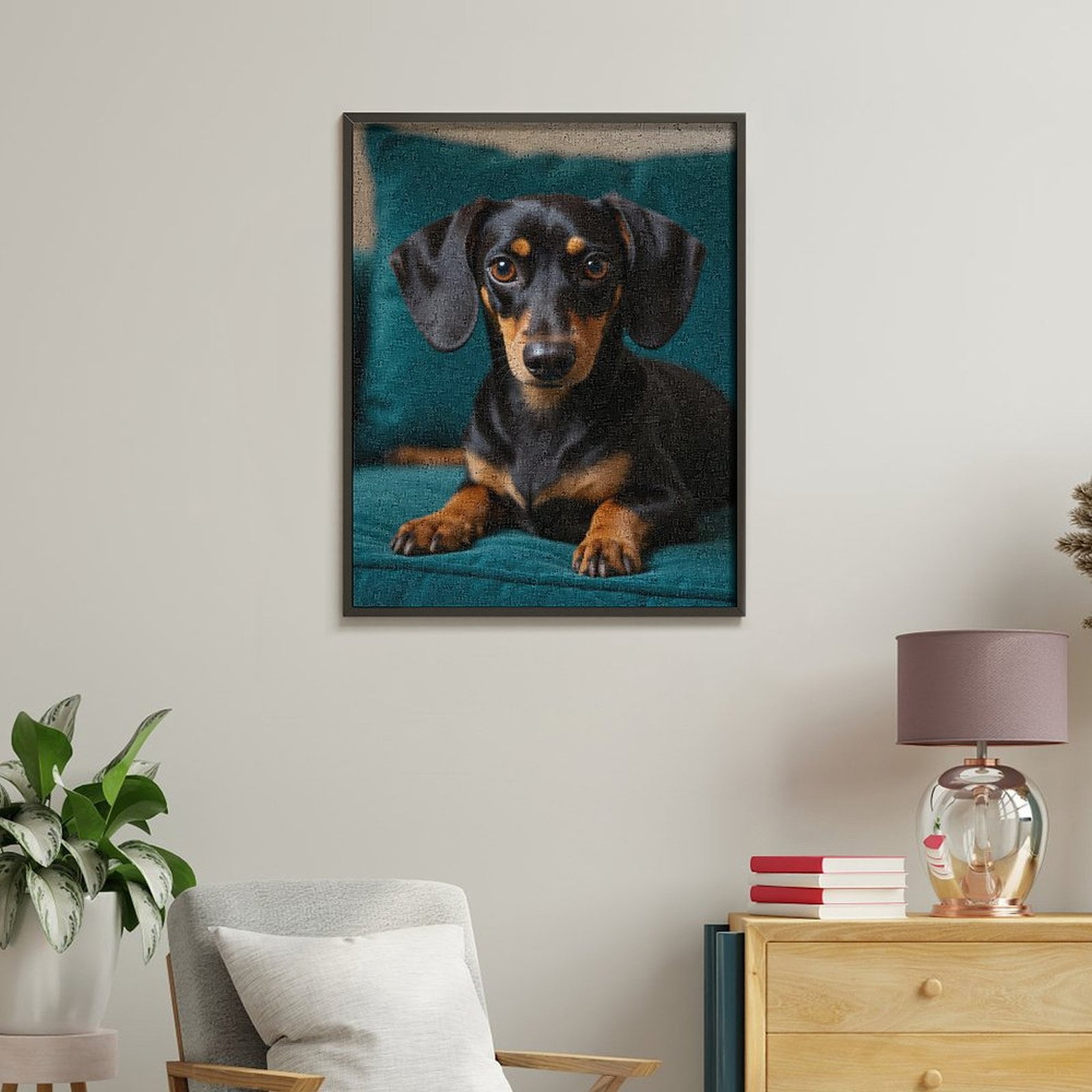 Paint By Numbers Kit for Adults Beginner - DIY Black Tan Dachshund On Teal Sofa Canvas Painting Kits for Adults, Frameless Paint By Number for Adults for Home Wall Decor 16x20 Inch