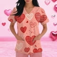 thumbnail image 3 of Valentine Day Nursing Scrubs Womens Short Sleeve Cute V Neck Uniforms Love Heart Print Plus Size Medical Scrubs with Pockets Watermelon Red L, 3 of 5
