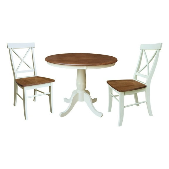 International Concepts 36" Solid Wood Round Top Pedestal Dining Table with 2 X-back Dining Chairs