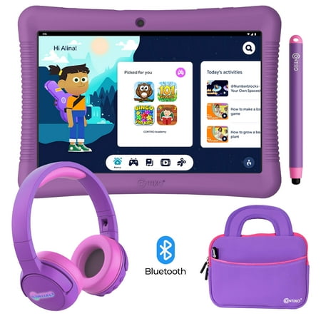 Contixo K102 10 Inch Kids Learning Tablet Bundle with $150 Value Educator Approved Apps, Kids Wireless Headphone and a 10-inch Tablet Bag, with Kickstand and Stylus, Purple-Set