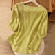thumbnail image 1 of Fiudx Ofertas Flash Artículos En Oferta Blusa de Lino con Cuello Redondo y Manga Corta para Mujer, Blusa Holgada Informal con Bordado Estampado de Primavera y Verano, 1 of 4