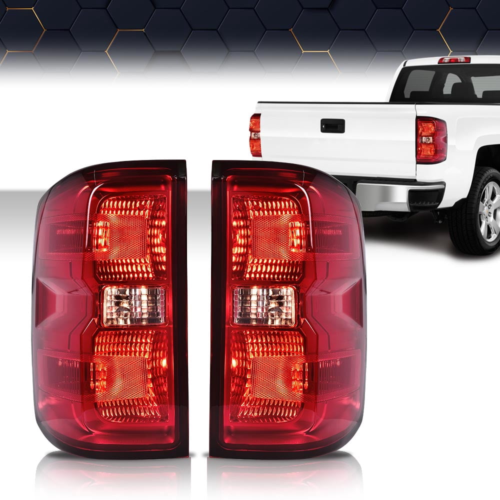 PIT66 LED Tail Lights Assembly, Fit for 2014-2019 Chevrolet Chevy Silverado/2015-2019 GMC Sierra Tail Lamp Brake Lamp W/ Wiring Harness Driver and Passenger Side Red Lens