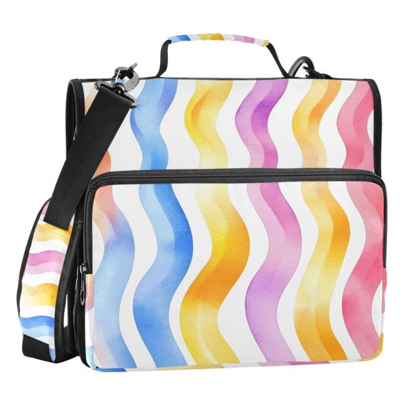 ALAZA Zipper Binder Watercolor Wavy 3 Ring Trapper Keeper File Folder Organizer Bag