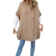 thumbnail image 2 of Women Elegant High-Neck Poncho Sweater Batwing Cable Knitted Slouchy Wrap Pullovers Sweater Cape Shawl Warm Tops Khaki S, 2 of 5