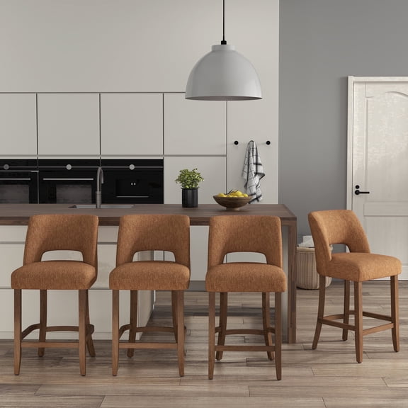 Usaint Bar Stools Set of 2, 26" Upholstered Counter Height Bar Stools, Modern Counter Stools with Wood Legs for Kitchen Island Dining Room Bar,Orange