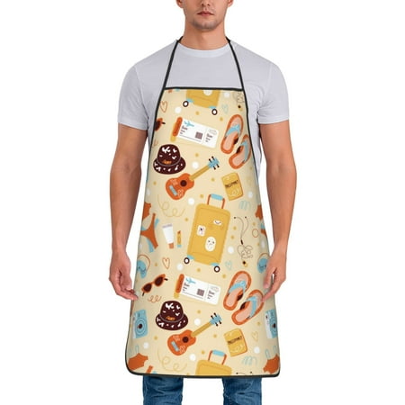 

Wukai Summer Travel Print Aprons Adjustable Bib Aprons Cooking Kitchen Chef Apron for Women and Men