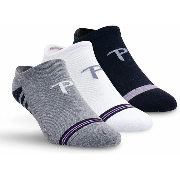 PERRI'S SOCKS - Performance Classic Breathable Flat Socks, Cushioned Footsies for Men and Women, Premium Invisible Socks (Medium, Black/Grey/Black_M)