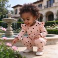 thumbnail image 2 of HCNTES Baby Girl Clothes Fall Winter Newborn Baby Girl Clothes Outfits Infant Ruffle Heart Print Romper Pants Bow Headband Cute Toddler Baby Girl Clothes Set, 2 of 4