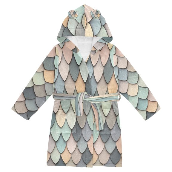 FORMRS Niños Bathrobe Unisex Hooded Robe Soft Plush Pajamas Sleepwear, Size 2-3T, Green Art Pattern