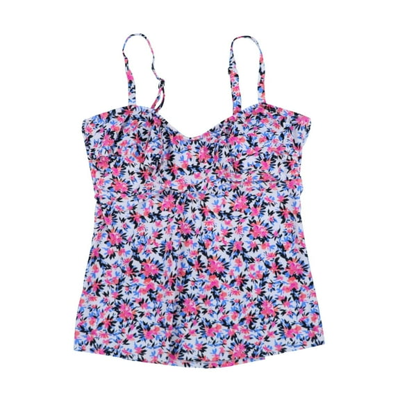 Island Escape Women's Tankini Top Ruffled Floral Pink 14 New