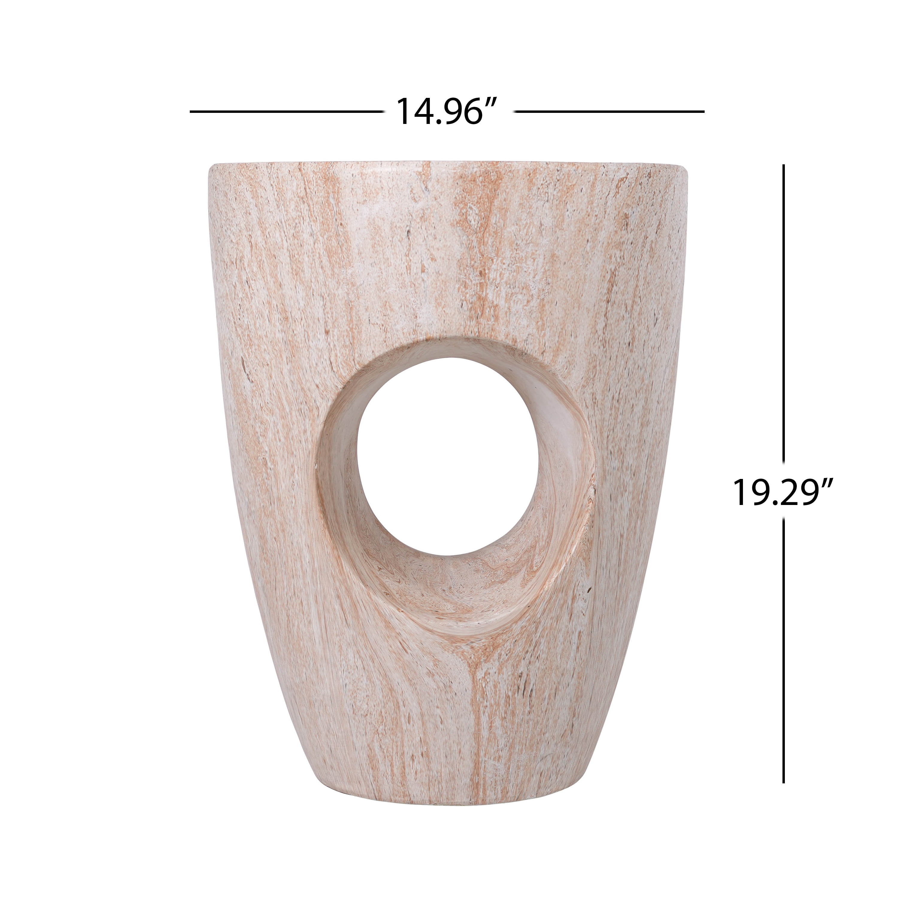 Round MGO Side Table 14.96 Inch, Faux Marble Outdoor Garden Stool and Indoor End Table, No Assembly Required, Beige Marble