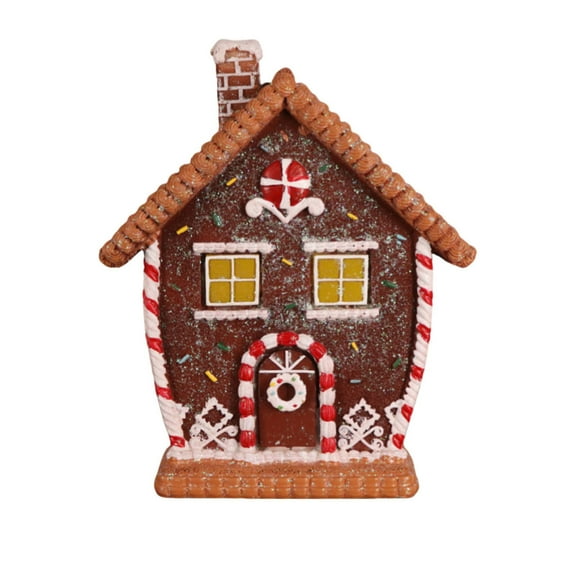 Christmas Gingerbread House Ornaments, Xmas Resin Decorations(with Lights), Home Holiday Party Desk Decor