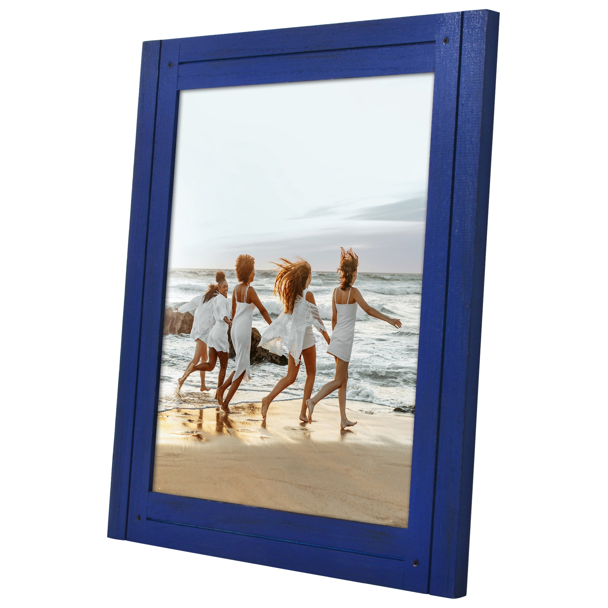 Americanflat 11x14 Picture Frame Polished Crystal Clear Glass Hampton Collection Distressed Frames - Navy Blue