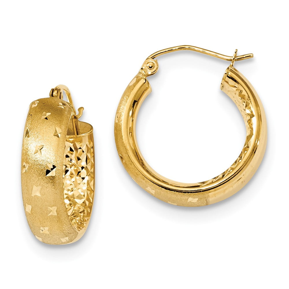 14kt Yellow Gold Polished; Satin & D/C Hoop Earrings 
