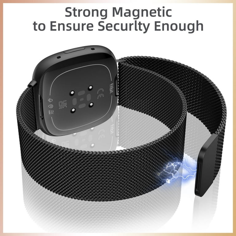 Ouwegaga Fitbit Versa 4 3 Sense Sense 2 Bands Stainless Steel Mesh Magnetic Straps Adjustable Size Black Walmart
