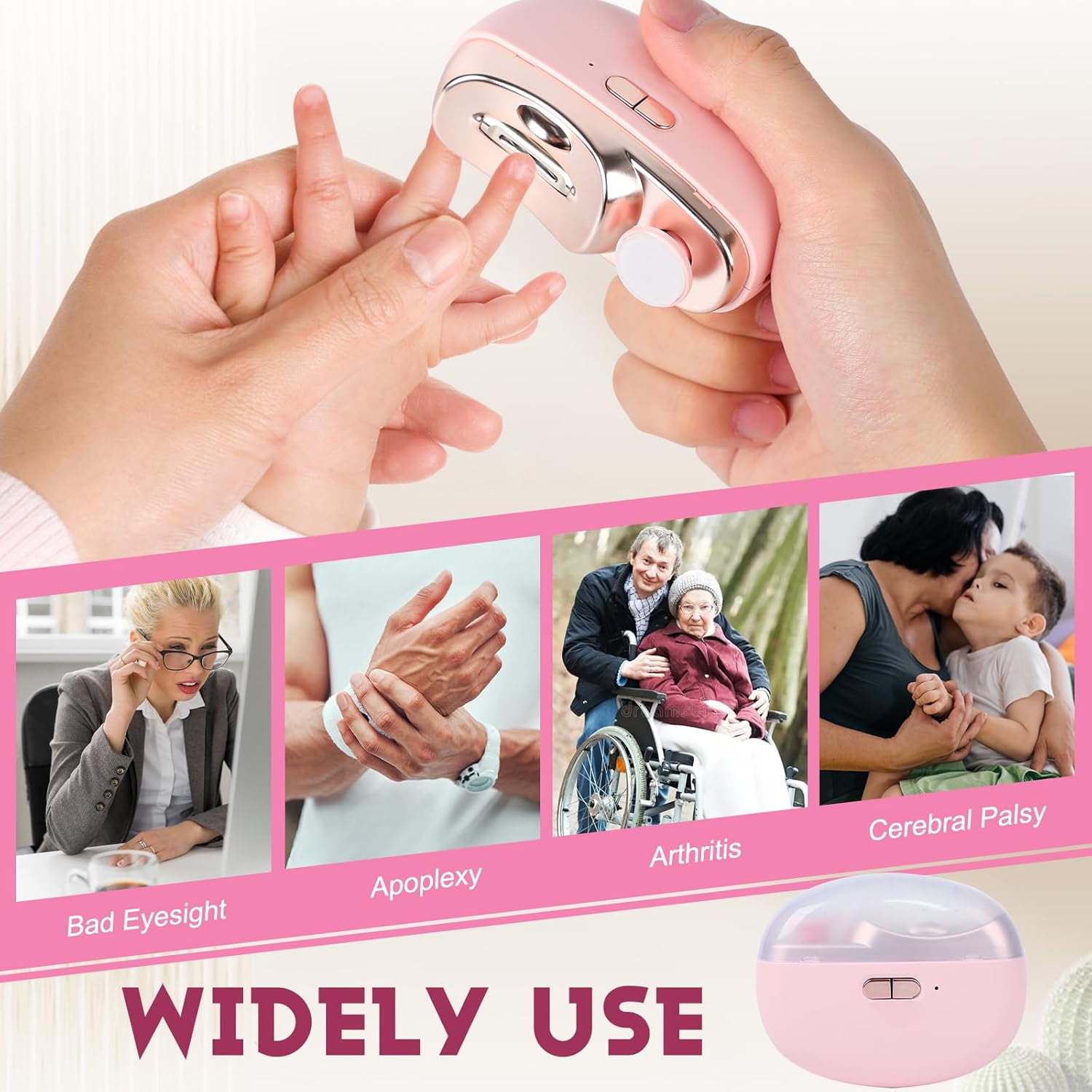 Aorsher 3 in 1 Automatic Nail Clipper with Polishing, Safe and Convenient Electric Nail Trimmer with Nail Clip Storage, 2 Speed Electric Toe Nail Clippers Nail Cutter with Light for Adults