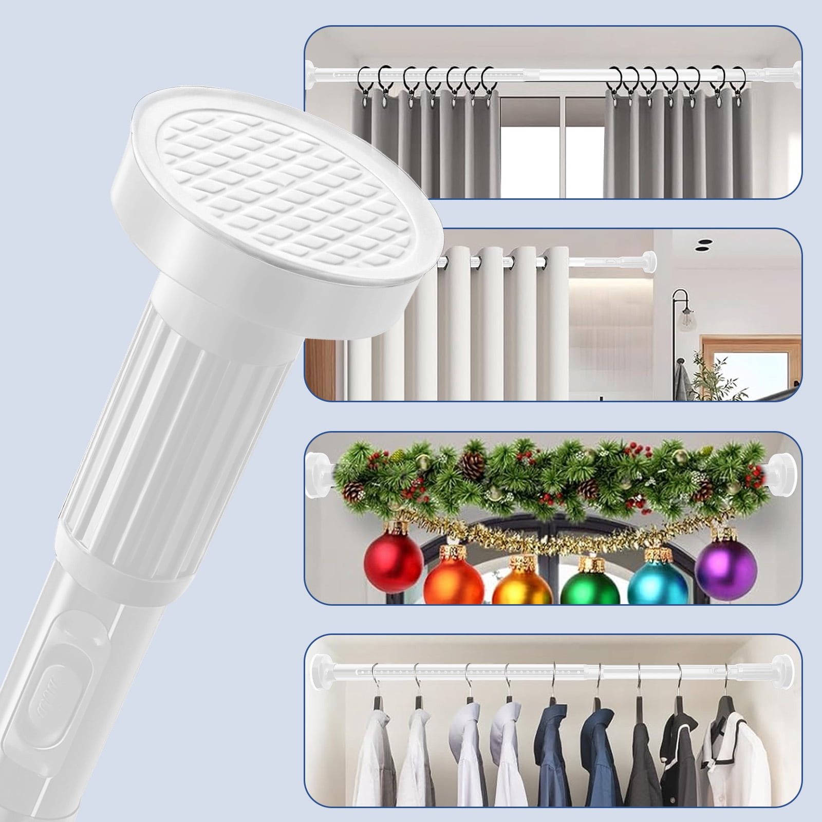 GIRACOA One-Push Tension Curtain Rod, 39-137 Inches Extra Long No Drill Adjustable Spring Rod, Heavy Duty 723 lbs Support, Rustproof Steel for Patio Outdoor Bathroom Window, Matte White