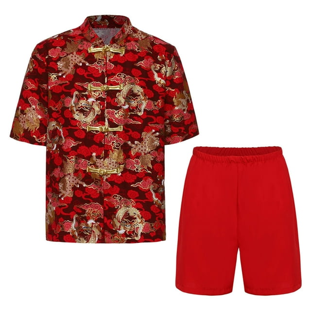 Haitryli Boys Chorus Costume Traditional Chinese Martial Arts Set Kung Fu Uniform for Performance Red-G 170