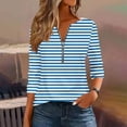 thumbnail image 5 of Olyvenn Women Plus Size Striped Tops 3/4 Sleeve Dressy Casual Fall Outfits Half Zip V Neck Work Blouses Trendy Casual Tops Sky Blue XL, 5 of 5
