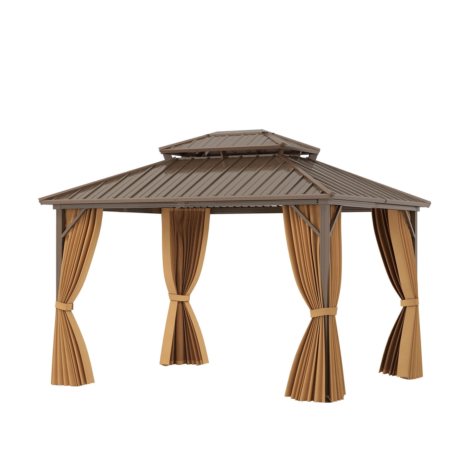 Costway 12 X 10 FT Hardtop Gazebo with  Netting Heavy-Duty Double-Roof Galvanized Metal Top