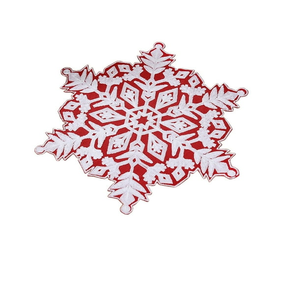 Wadada Christmas Snowflake Placemats Embroidered Table Placemats Washable Round Snow Flake Table Mats for Xmas Party Winter Holiday Wedding Dinner Decoration(Snowflake Style, 15 x 15 Inch)