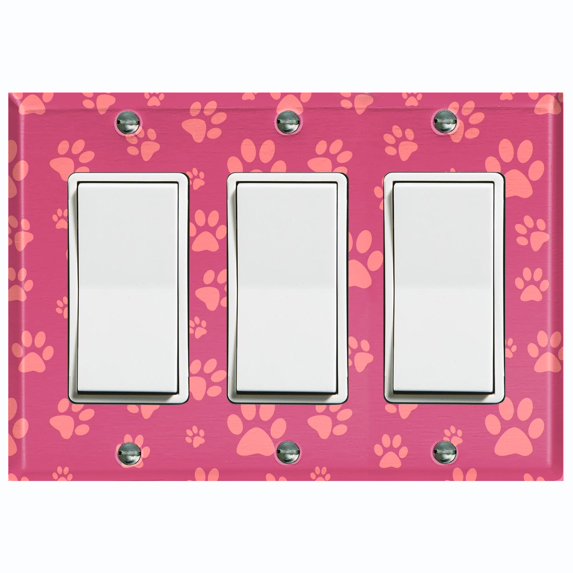 Metal Light Switch Plate Cover Cute Puppy Dog Paw Prints Pink DOG038