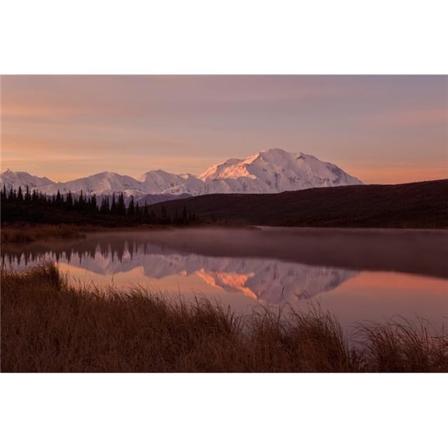 Posterazzi DPI12305900LARGE Fog Rising Off Wonder Lake At Dawn with Denali in Background Denali National Poster Print by Gary Schultz, 38 x 24 - Large