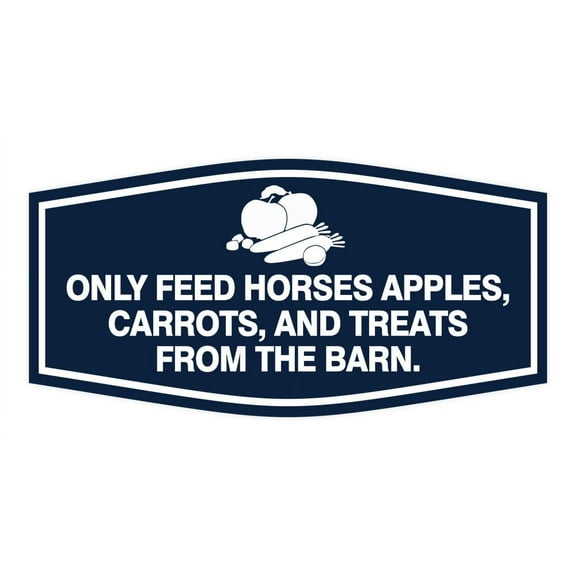Signs ByLITA Fancy Only Feed Horses Apples, Carrots, and Treats From The Barn, Horses Plastic Sign (Navy Blue / White) - Large