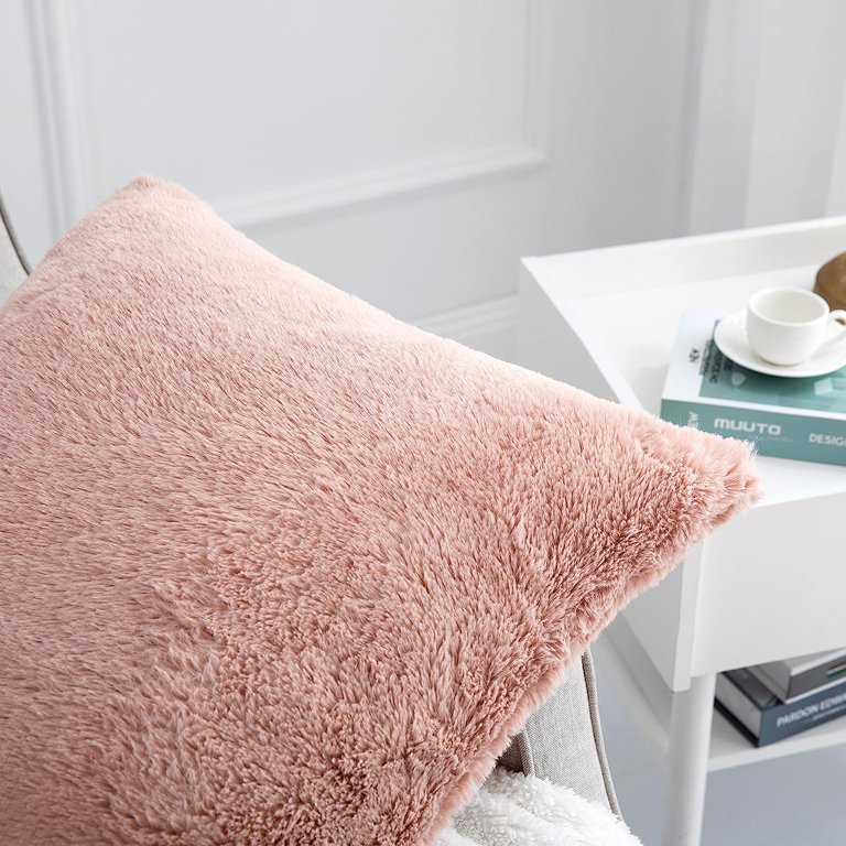 Blush fuzzy pillow sale