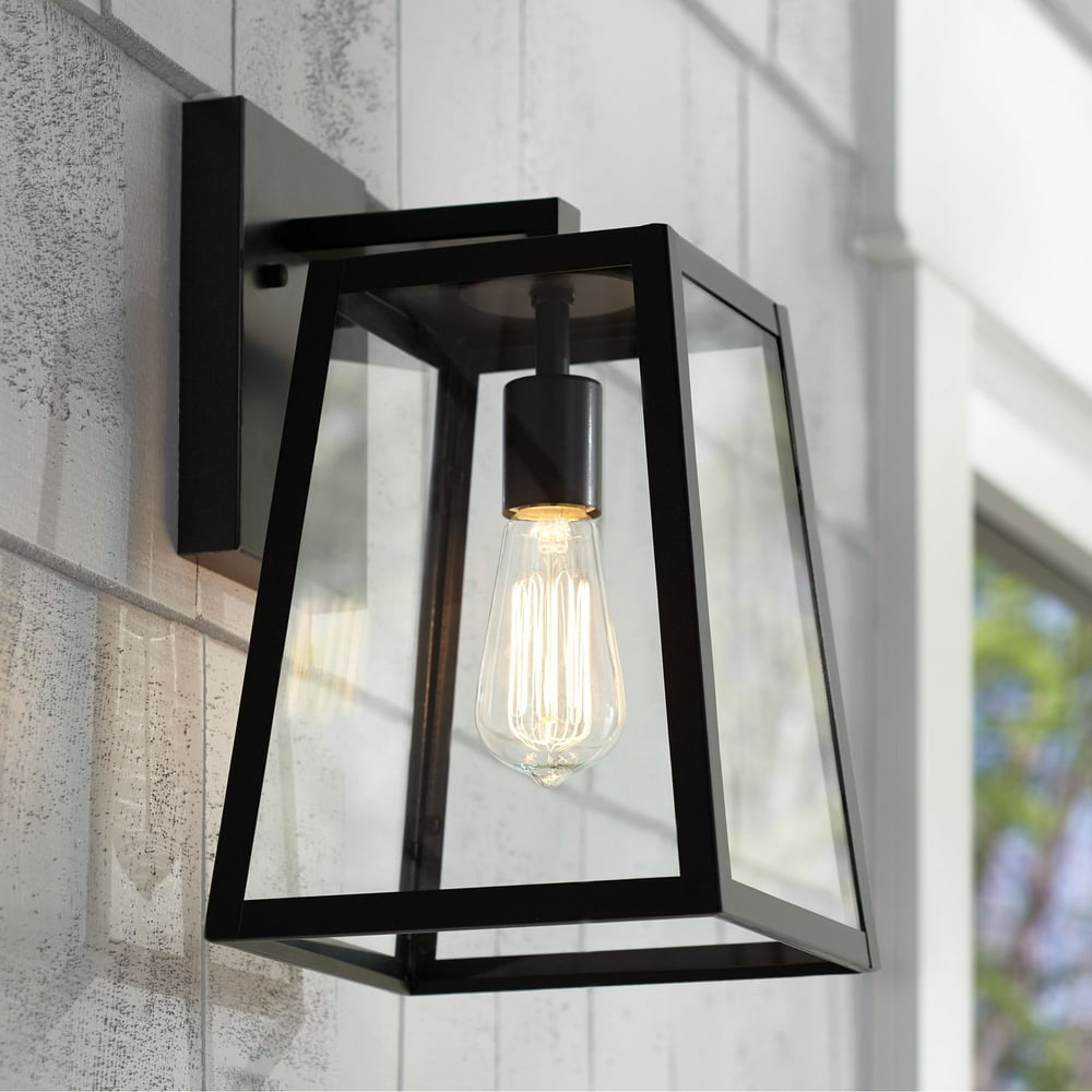 John Timberland Modern Outdoor Wall Light Fixture Black 13" Clear Glass