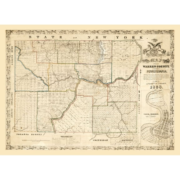Historic County Map - Warren County Pennsylvania - Ludlow 1838 - Vintage Wall Art